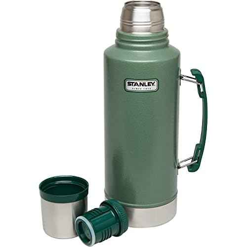 Stanley Heritage Classic Vacuum Bottle with Handle 2.0 qt | Wide Mouth with Leakproof Cup Lid | Keep Drinks Hot Cold for Travel | Insulated Stainless Steel Thermal Bottle | BPA-Free | Hammertone Green