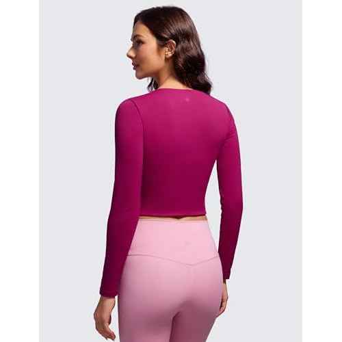 CRZ YOGA Butterluxe Double Lined Long Sleeve Workout Tops for Women Crew Neck Fitted Crop Tshirts Casual Tight Basic Shirts