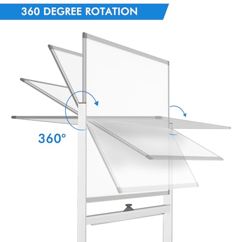 Maxtek Rolling White Board on Wheels 48x32 inch Double Side Magnetic Dry Erase Board with Stand, Aluminum Frame Easel Mobi...