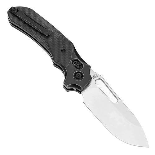 Kansept Quasar Pocket Knife, 3.38''Stonewashed Cpm 20cv Sharp Steel Blade, Titanium and Twill Carbonfiber Handle, Cross Ba...