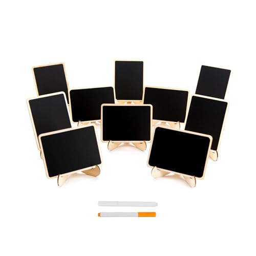 DSTELIN 10 Pack Mini Chalkboards Signs with Easel Stand, Small Rectangle Chalkboards Blackboard, Wood Place Cards for Wedd...