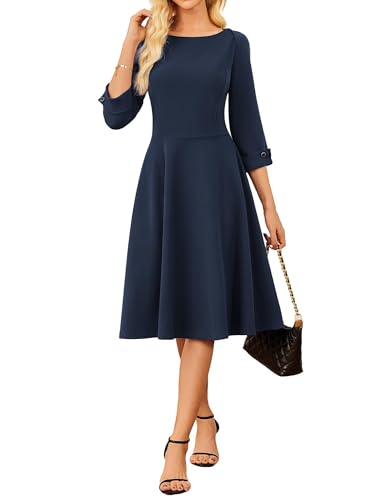 GRACE KARIN Work Dresses for Women 2025 3/4 Sleeve Fit and Flare Business Midi Dress Classy Office Dresses with Pockets