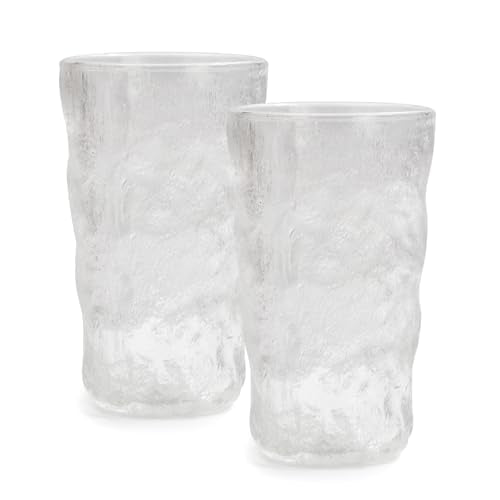 TOSSOW Drinking Glasses Set of 2,Mixed Drink Glassware Sets Glacier Pattern Colorful Glass Water Cups for Wine, Beer, Juic...