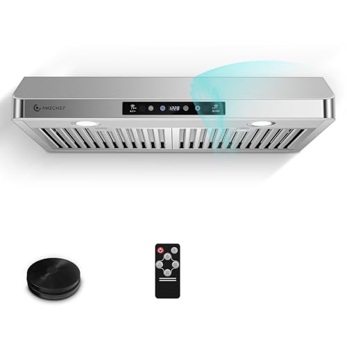 AMZCHEF Under Cabinet Range Hood 30 Inch, 750CFM Stainless Steel Kitchen Stove Vent Hood 3 Speed Exhaust Fan Touch/Remote/...