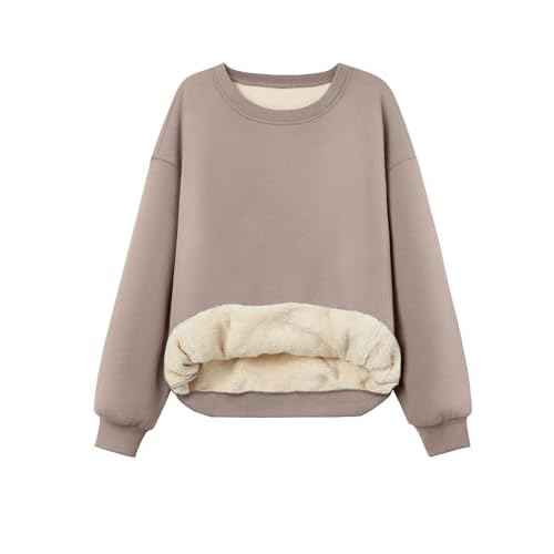 Trendy Queen Fleece Sherpa Lined Sweatshirts for Women 2025 Fall Fashion Winter Crewneck Pullover Hoodies Outfits Clothes