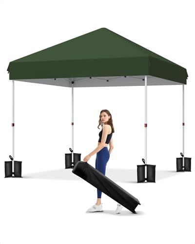 GarveeLife 10x10 Pop Up Canopy with One Button Push Setup - Heavy Duty Outdoor Canopy Tent with Portable Roller Bag - 3 Ad...