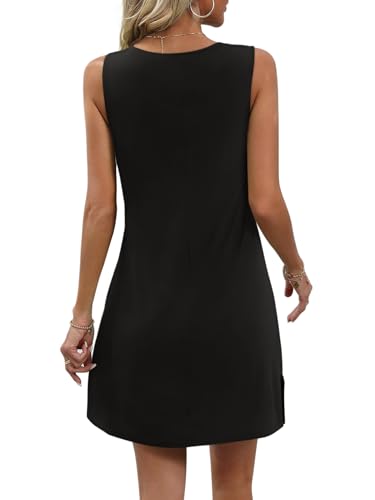 REORIA Women's Casual Dresses Sleeveless T-Shirt Dress with Pockets