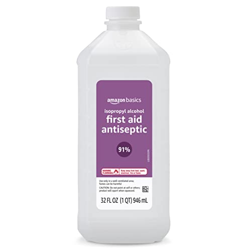 Amazon Basics Isopropyl Alcohol 91% First Aid Antiseptic, Multipurpose Disinfectant, Unscented, 32 fl oz (Pack of 1) (Prev...
