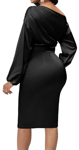 Yiershu Women's Sexy Fall Off Shoulder Bodycon Dress Elegant Long Sleeve Formal Cocktail Party Midi Maxi Dresses