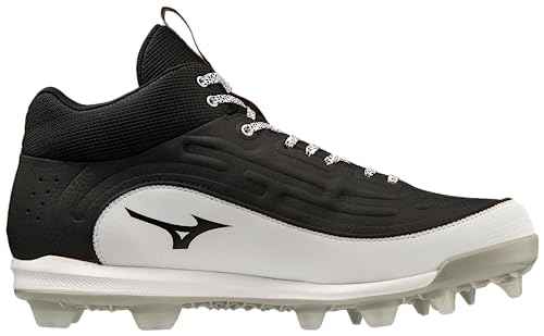 Mizuno Ambition 3 Mid TPU Men's Molded Baseball Cleat | Black-White | US Mens 12.5