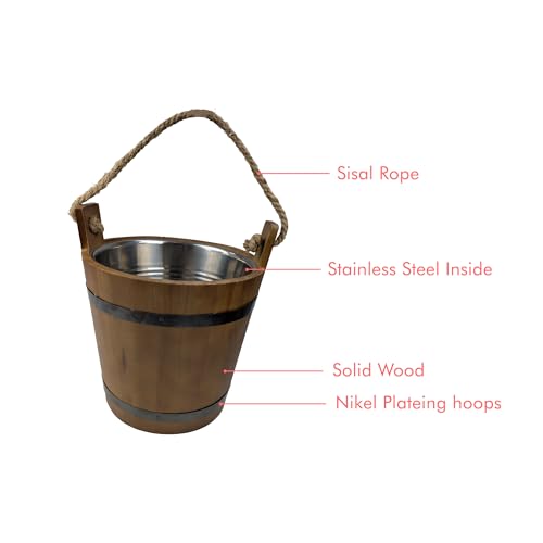 Stylish Farmhouse Ice Bucket with Galvanized Metal Liner - Durable Wooden Drink Tub for Chilling Wine, Beer, and More - Gr...