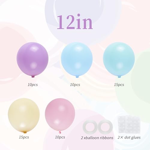 60pcs Pastel Balloons, 12inch Helium Rainbow Macaron Balloons (Pink, Teal, Blue, Purple, Yellow) for Daisy Baby Shower, Sp...
