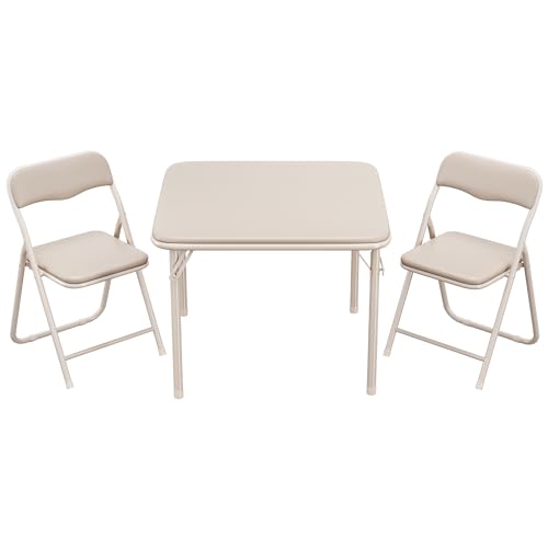 GAOMON Boys and Girls Folding Table and Chairs Set of 3, Portable Table and Chair with Pu Soft Cushion, No Installation Re...