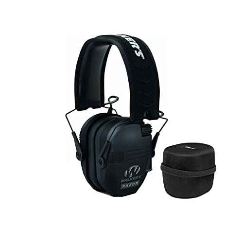Walkers Razor Slim Electronic Lightweight Shooting Hunting Range Hearing Protection Muffs (Black) Bundle with Protection Case (2 Items)