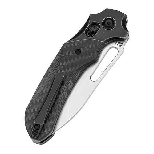Kansept Quasar Pocket Knife, 3.38''Stonewashed Cpm 20cv Sharp Steel Blade, Titanium and Twill Carbonfiber Handle, Cross Ba...