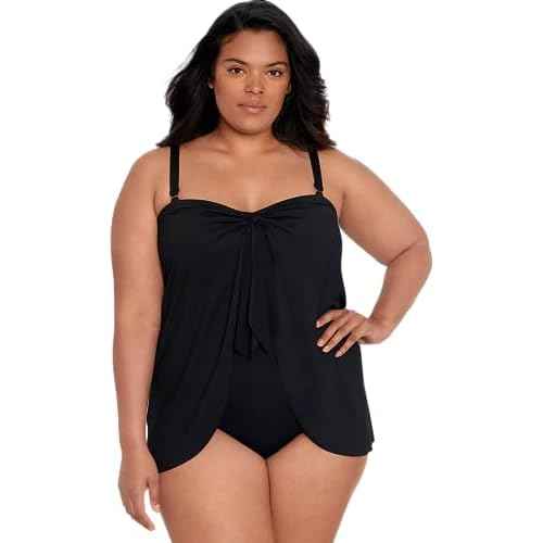 LAUREN RALPH LAUREN Plus Size Bandeau Flyaway One-Piece Swimsuit with Tummy-Contro Black 20W