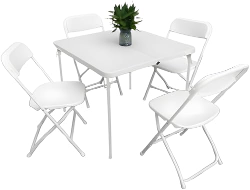 JB Tools 5-Piece Folding Table and Chair Set – Includes 34"x34" Half-Fold Card Table & 4 Plastic Folding Chairs – Compact ...