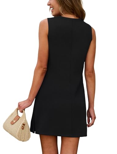 WIHOLL Casual Dresses for Women Crewneck Sleeveless Tank Dress Summer Spring Boho Vacation Clothes