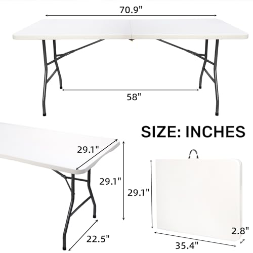 Goaste 6 Foot Folding Table, Portable Plastic Dining Table, Fold-in-Half Heavy Duty Table Indoor Outdoor for Camping, Picn...