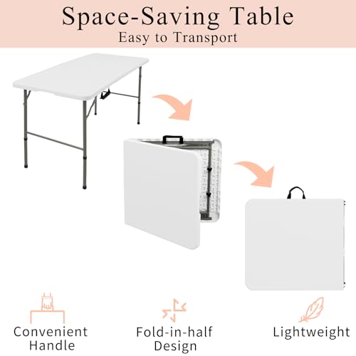 JALANCY Folding Tables with Carrying Handle Lightweight Rectangular Portable Plastic Camping Table Steel Legs for Party, D...