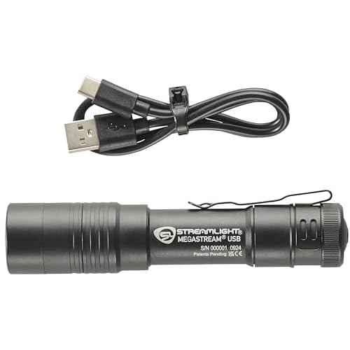 Streamlight 66210 MegaStream USB 1800-Lumen 26000-Candela Rechargeable EDC Flashlight Includes Rechargeable Battery, USB-C Cable, and Holster, Black