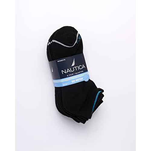 Nautica Womens Quarter Socks ? 6 Pack Cushioned Moisture Wicking Breathable Womens Crew Socks for Running and Workouts