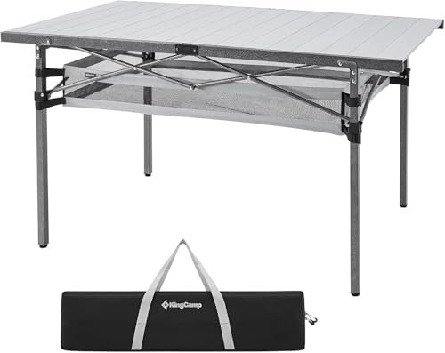 KingCamp Folding Camping Table, Portable Camp Table Foldable Aluminum Roll Up Seamless Desktop with Storage and Tall Legs ...