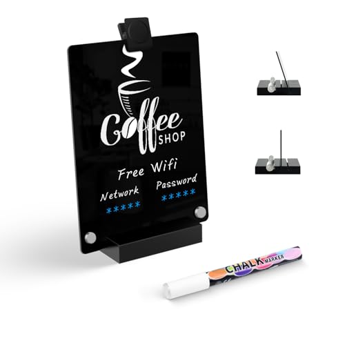 Kivsty Acrylic Black Dry Erase Board with Stand - 8” x 6” Small Desktop Whiteboard with Marker, Reusable Desk Blackboard, ...