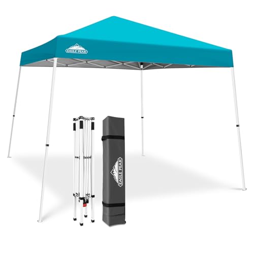 EAGLE PEAK 10x10 Slant Leg Pop-up Canopy Tent Easy One Person Setup Instant Outdoor Beach Canopy Folding Portable Sports S...