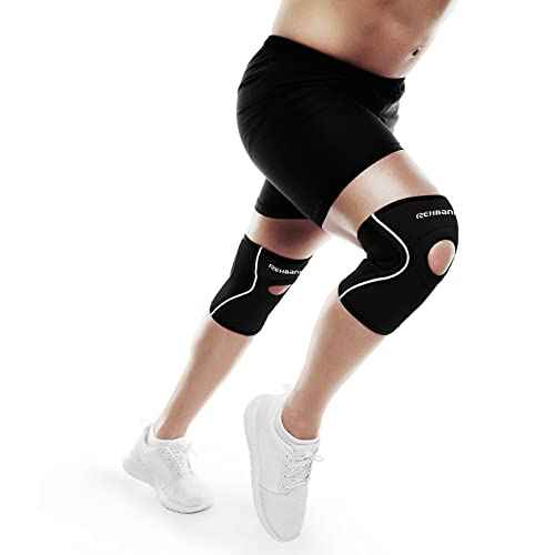 Rehband Open Patella Knee Brace 5mm Neoprene, Supportive Knee Sleeve with Patella Support, Knee Protection for Strength Training, Jogging & Fitness, Colour:Black - 1 Pair, Size:Large