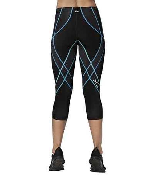 CW-X Women's Endurance Generator Joint and Muscle Support 3/4 Compression Tight, High Performance Capris for Running & Weight Lifting, Black/Cyan, X-Small