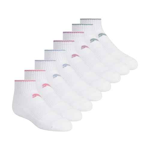PUMA Girls' Quarter Crew Cushioned Arch Support Socks (8-Pack)