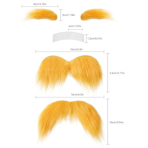 woxafo 2 PCS Yellow Mustache and Eyebrows with Spare Tape, 2 Novelty Realistic Yellow Fake Mustache Beard and Eyebrows for...