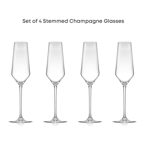 JoyJolt Champagne Glasses Layla Collection, Set of 4 – 6.7 oz Elegant Crystal Stemmed Champagne Flutes for Prosecco, Spark...