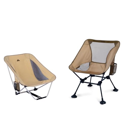 iClimb 1 Low Folding Chair and 1 Anti-Sink Large Feet Chair, Ultralight Compact for Adults Outdoor Camping Backpacking Hiking