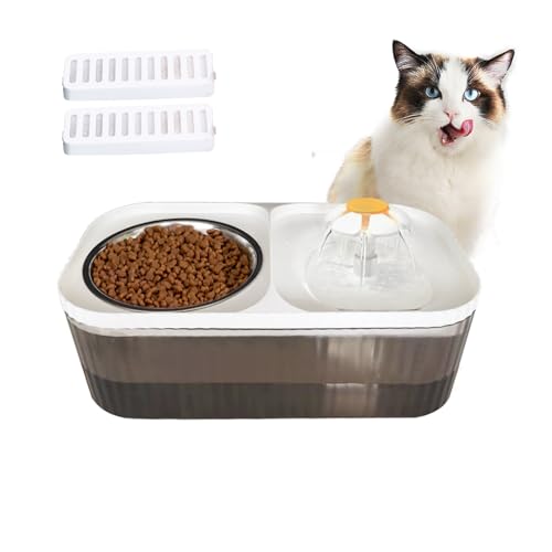 Suertree Cat Water Fountain Food Bowl Stainless Steel, 101oz/3L Automatic Pet Water Fountain, Dog Water Dispenser with Sma...