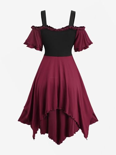ROSE GAL Women Plus Medieval Renaissance Costume Dress Cold Shoulder Ruffles Layered Lace-up Underbust Corset Dress