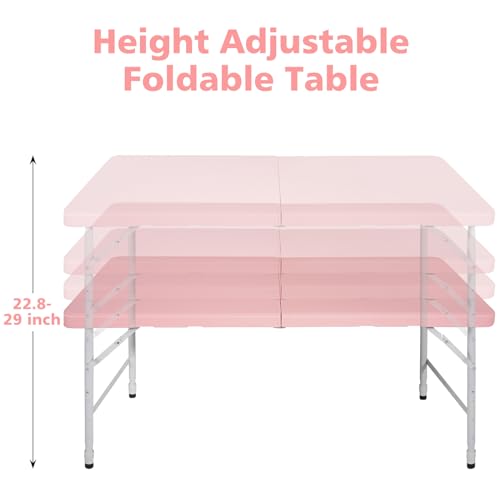 SculPong 4 FT Folding Table with Carry Handle, Portable Fold-in-Half Plastic Table, Rectangle Foldable Table for Indoor/Ou...