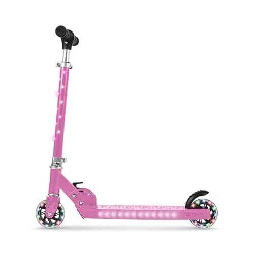Jetson Kids 2-Wheel Light-Up Kick Scooter, LED Lights on Handlebar, Stem, Wheels & Deck, Adjustable Handlebar, Rear Brake, Easy-Folding Mechanism, Ages 5+