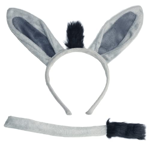 Donkey Costume Accessory Set- Donkey Ears Headband Tail Nose and BowTie, Animal Props Halloween Cosplay Kit (4 Pieces)