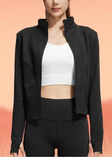 Women's Zip-Up Yoga Jacket Mock Neck Slim Fit Athletic Top for Workout and Casual Wear
