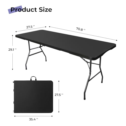 Byliable Folding Table 6ft Portable Heavy Duty Plastic Fold-in-Half 6 Foot Foldable Table Utility Dining Indoor Outdoor wi...
