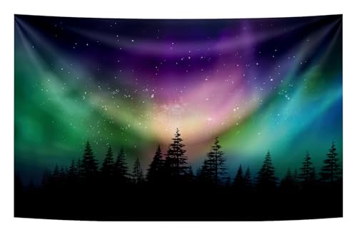7X5FT Fabric Northern Lights Backdrop Forest Aurora Borealis Night Sky Portrait Background Birthday Party Decoration Banne...