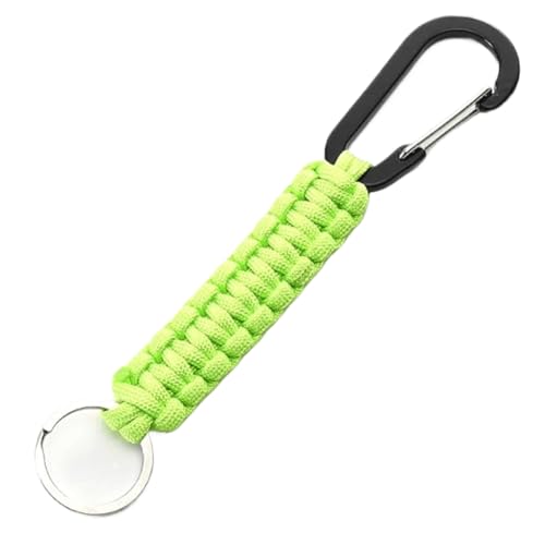 Tactical Paracord Keychain with Carabiner Clip –Fluorescent Green Heavy Duty Braided Rope Lanyard Key Holder – Outdoor Cam...