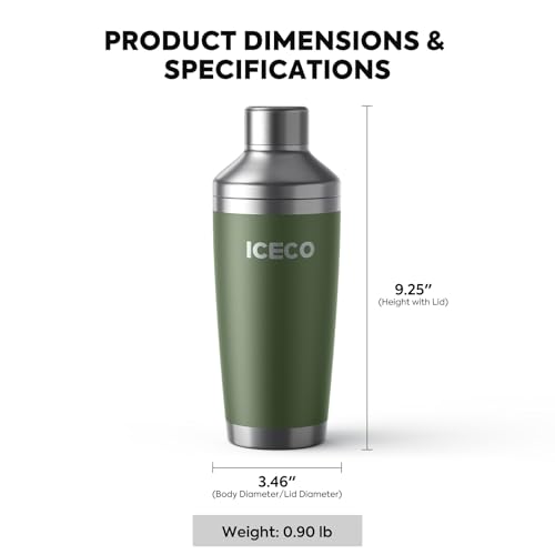 ICECO 20oz Cocktail Shaker, Stainless Steel Drink Shaker, Leakproof and Built-in Strainer, Travel cocktail kit with Barten...