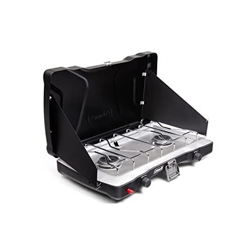 Coleman Triton+ 2 Burner Propane Camp Stove and Camp Chair with Built-in 4-Can Cooler, Black