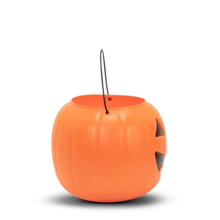 Halloween Pumpkin Treat Pail, Orange, 8", Trick or Treat, Decoration (Orange)