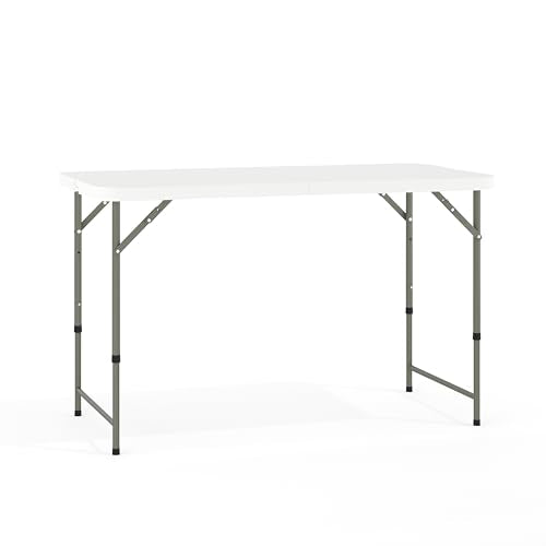 Flash Furniture 4' Rectangular Plastic Folding Event Table with Adjustable Legs and Carrying Handle, Bi-Fold Portable Banq...