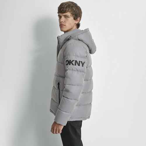 DKNY mens Water Resistant Hooded Puffer Durable Cold Weather Jacket
