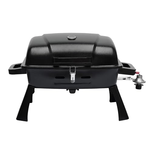 BrandMan Portable Propane Gas Grill, 1-Burner Tabletop Compact BBQ Grill with Folding Legs and Lockable Lid for Camping, T...